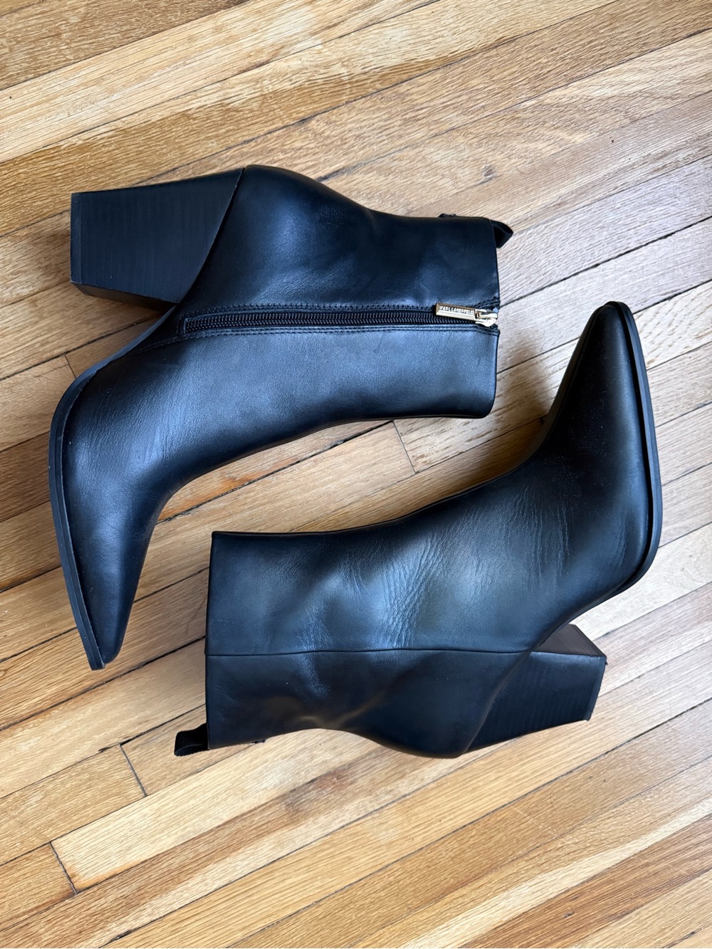 Karl Lagerfeld Black Leather Heeled Ankle Boots with Branded Zip